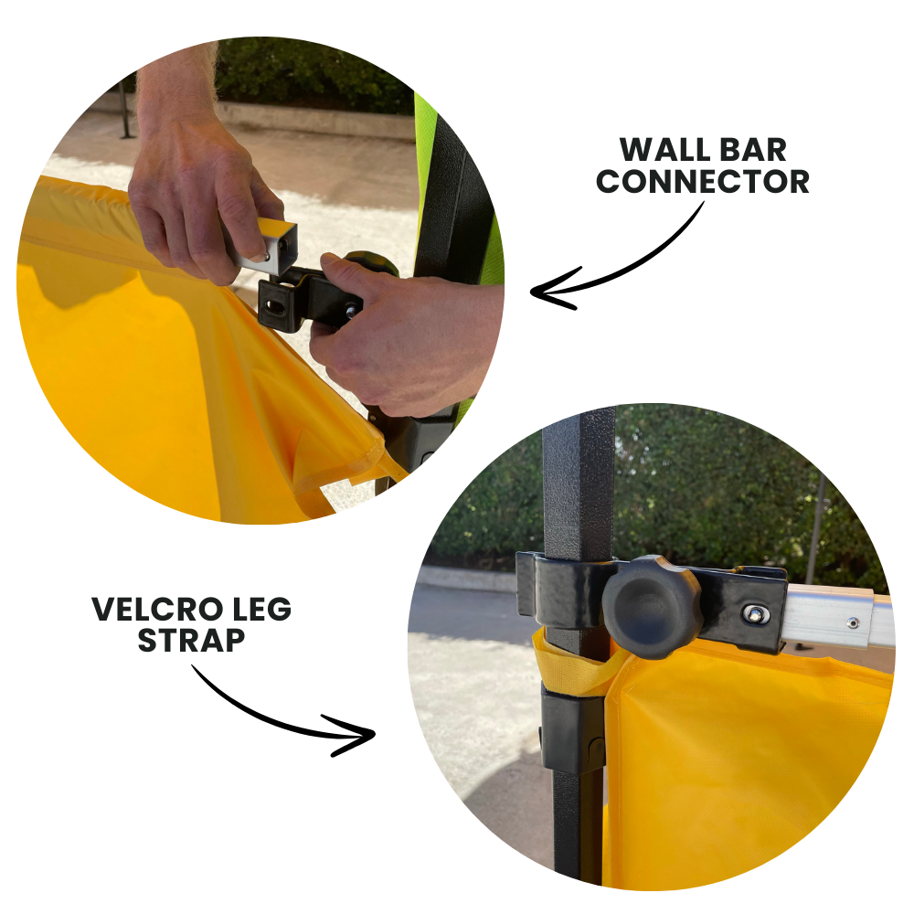 Secure canopy walls with a wall bar connector and velcro strap - Flare Shade