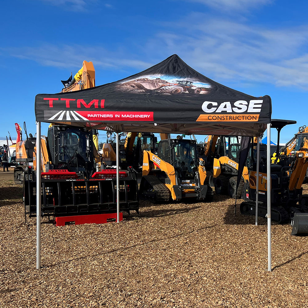 10x10 custom canopy tent with ttmi & construction case logos for event