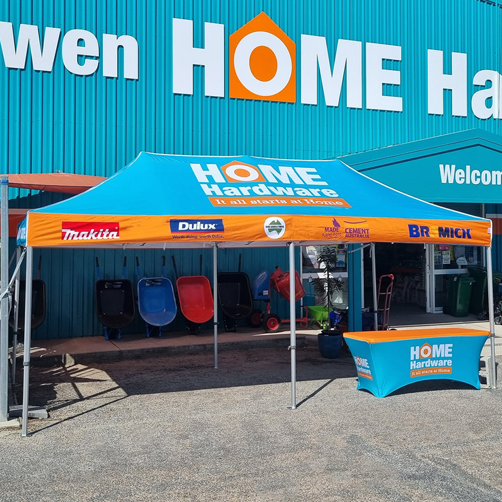 Home Hardware's 10x20ft Canopy Setup by Flare Shade with Custom Print and Logo