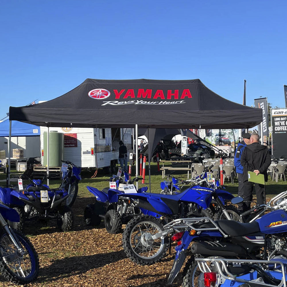 10x20ft Canopy Setup for Yamaha by Flare Shade with Custom Print and Logo