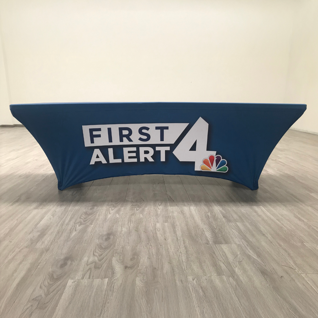 Custom stretch table cover printed for FIRST 4 ALERT - Flare Shade