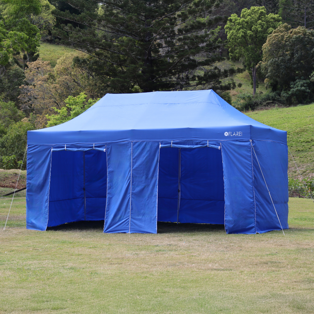 Flare Shade - 10x20ft Wall Kit - X4 X-TREK Canopy Full Walls and Door Walls - Blue