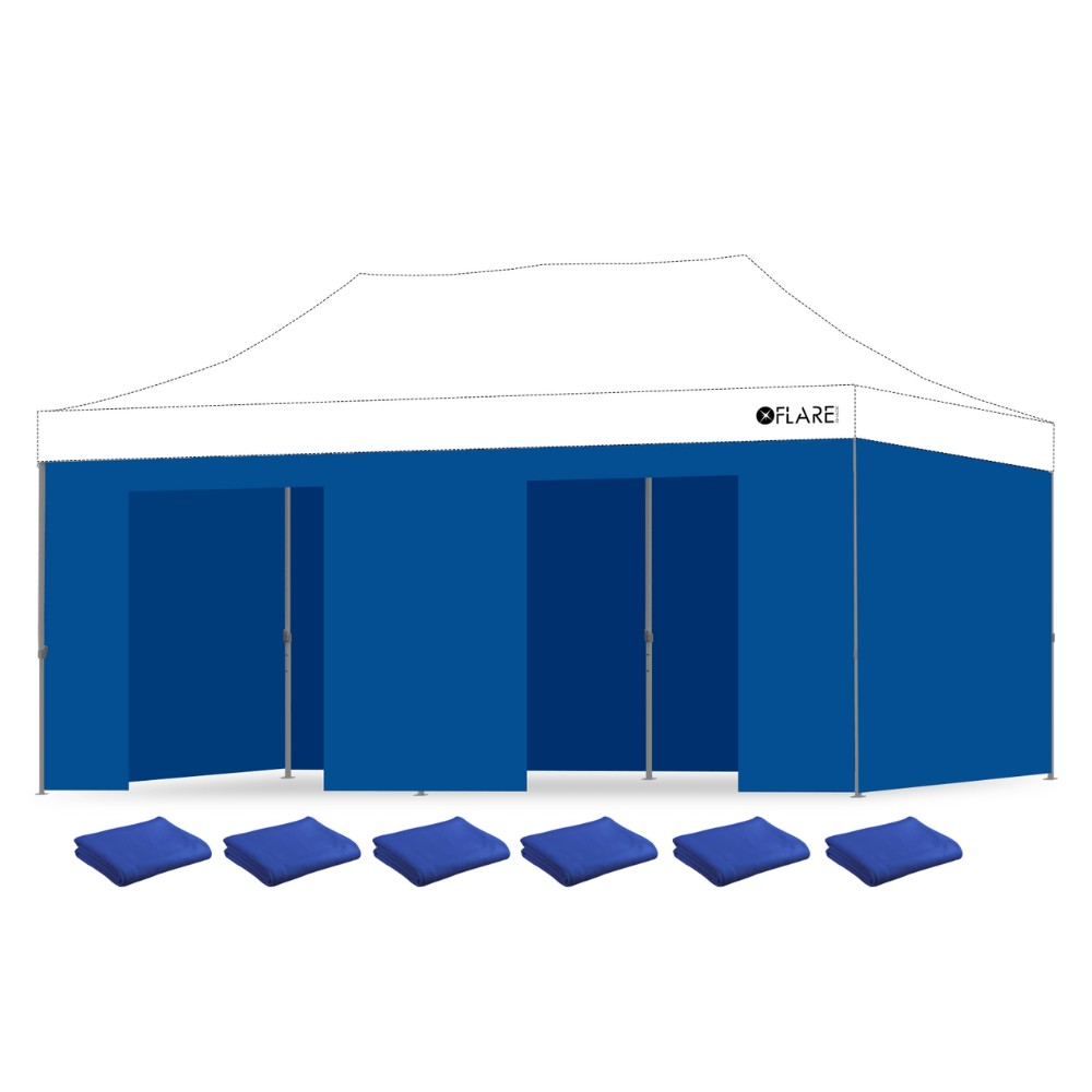 10x20ft Blue Wall Kit – 4 Full Walls & 2 Door Walls – X4 X-TREK Canopy – Flare Shade