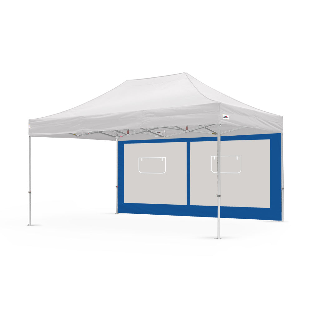 15ft canopy service window wall in blue, designed by Flare Shade