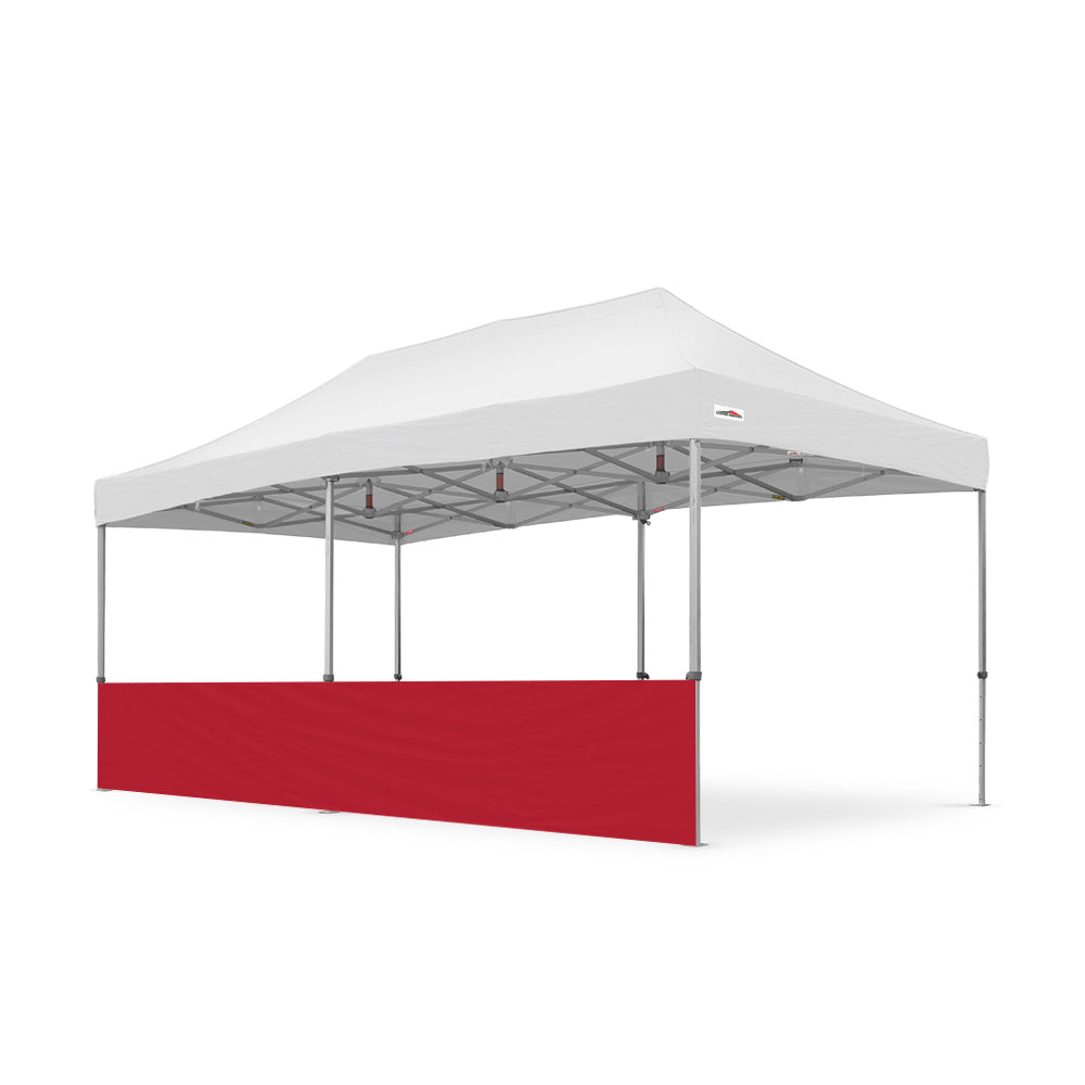 500D PVC Coated Polyester 20ft Plain Canopy Half Wall in Red - Flare Shade