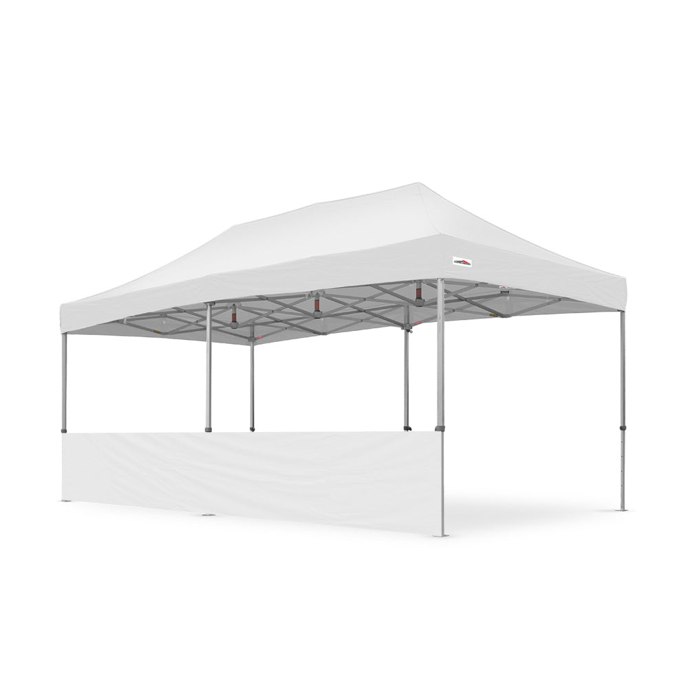 500D PVC Coated Polyester 20ft Plain Canopy Half Wall in White - Flare Shade