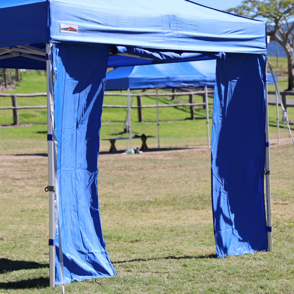 Plain blue door wall for canopy by Flare Shade, providing durable and stylish weather protection.