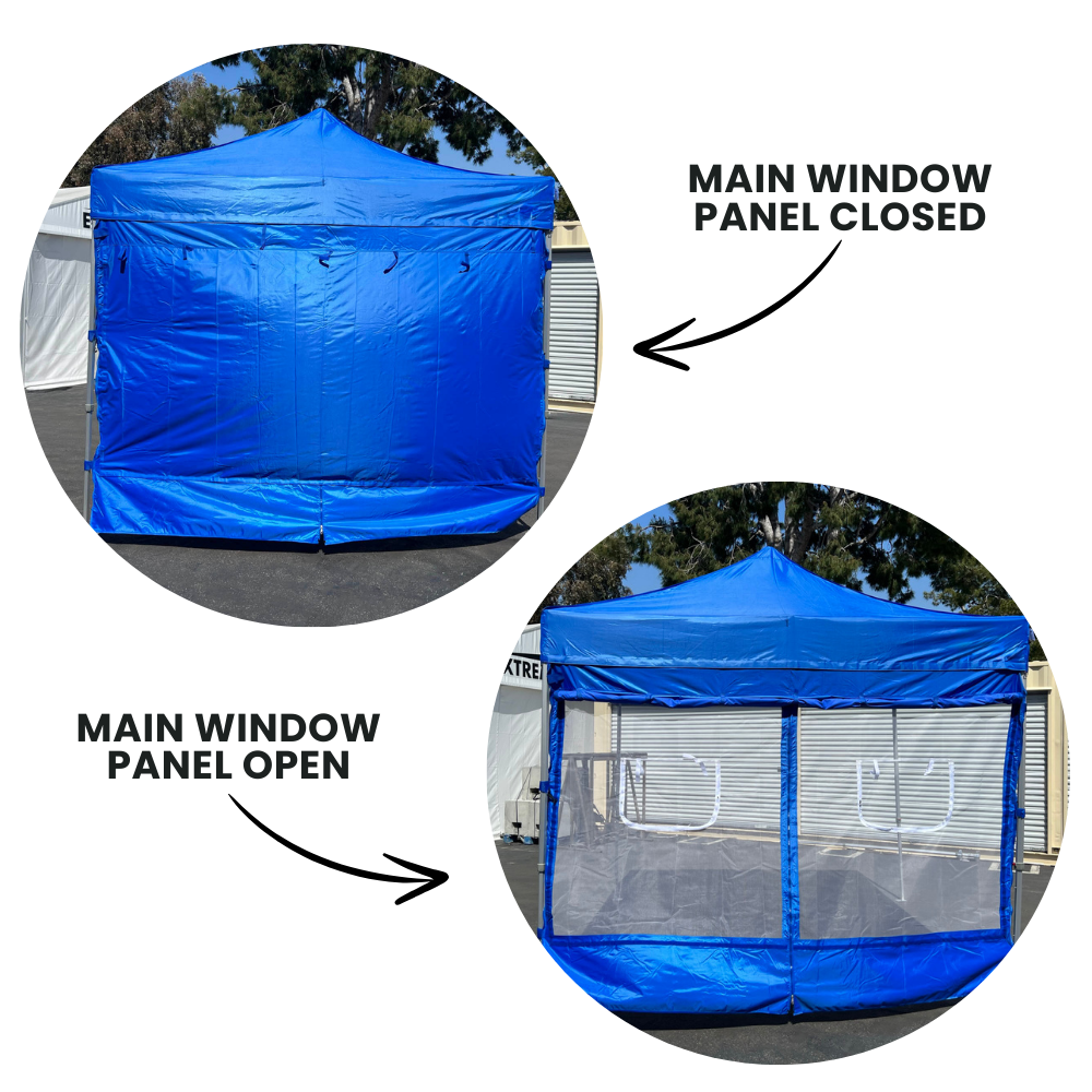 service window wall for canopy - main window panel closed and open view - Flare Shade