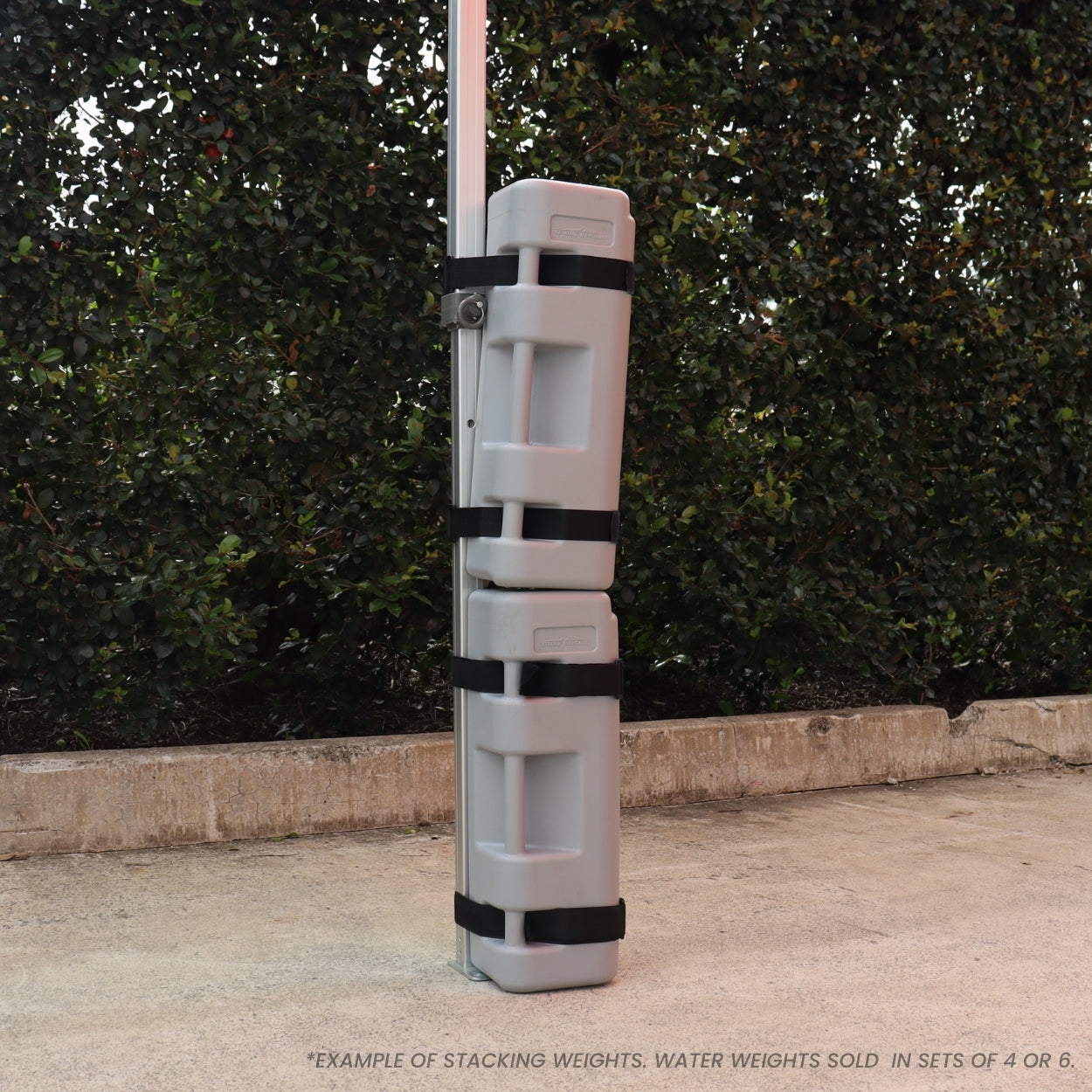 Example of the Use of Stackable Water Weights in a Canopy - Flare Shade