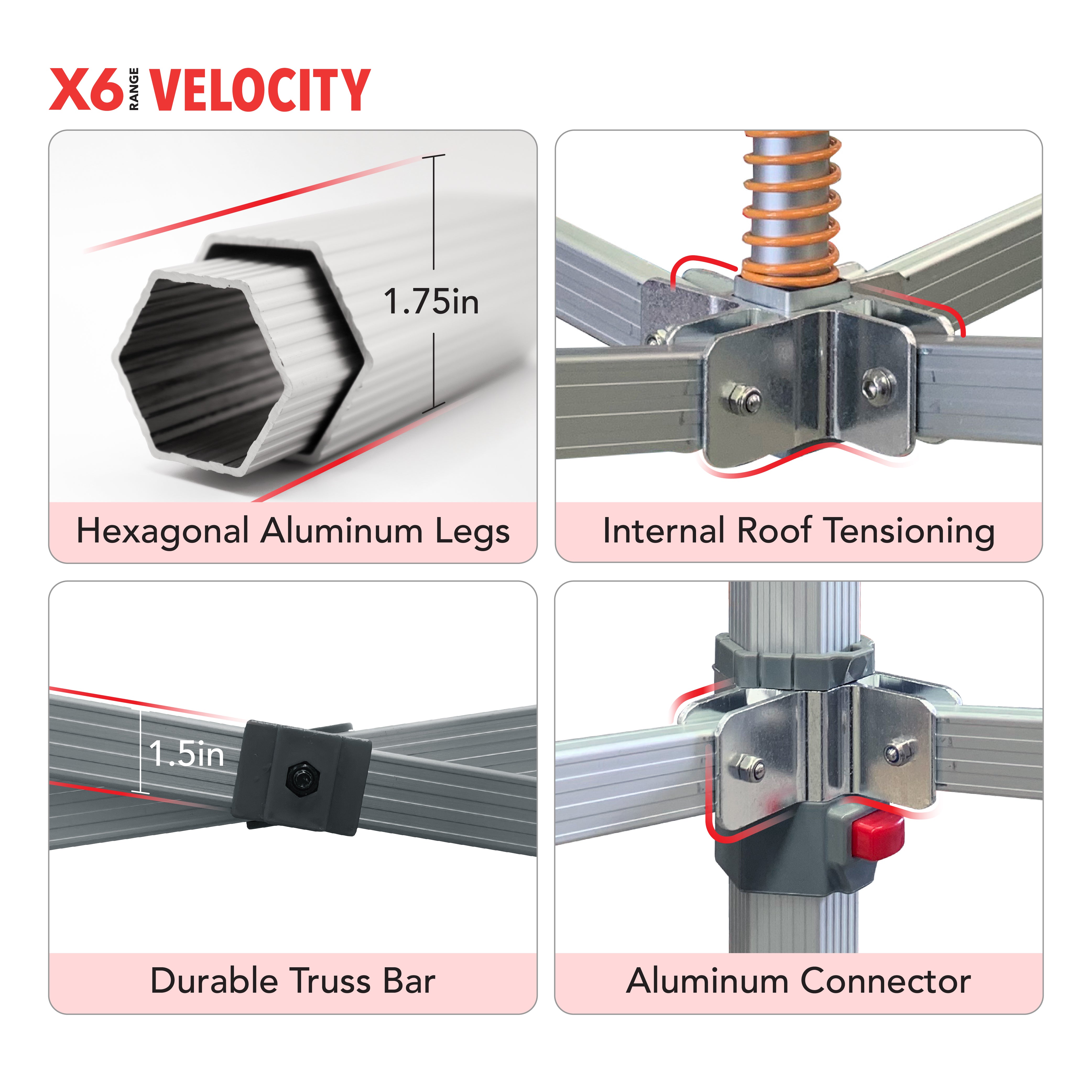 X6 Velocity custom canopy product specification - detailed features - Flare Shade