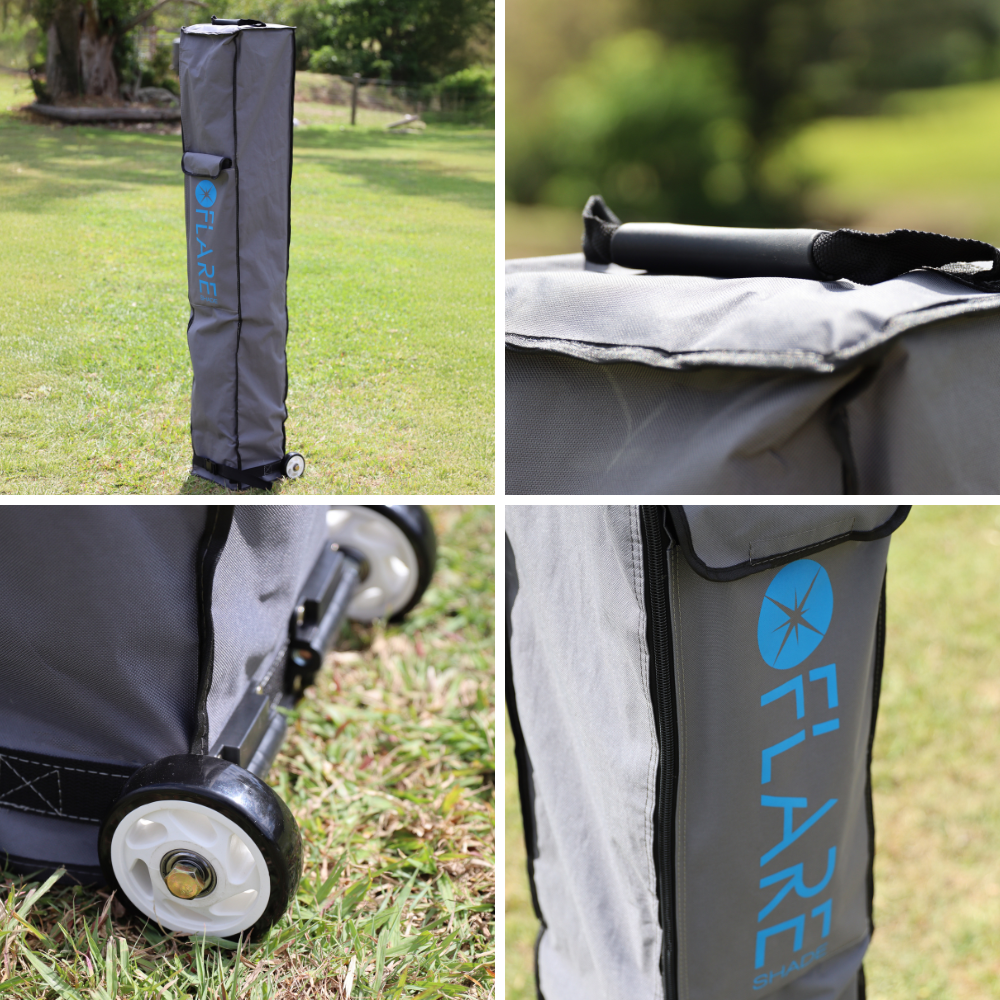 X4 X-TREK Canopy are delivered in flat pack. Space saving storage and easy transportation in wheeled
protective bag.