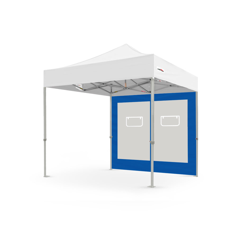 8ft canopy service window wall in blue, designed by Flare Shade