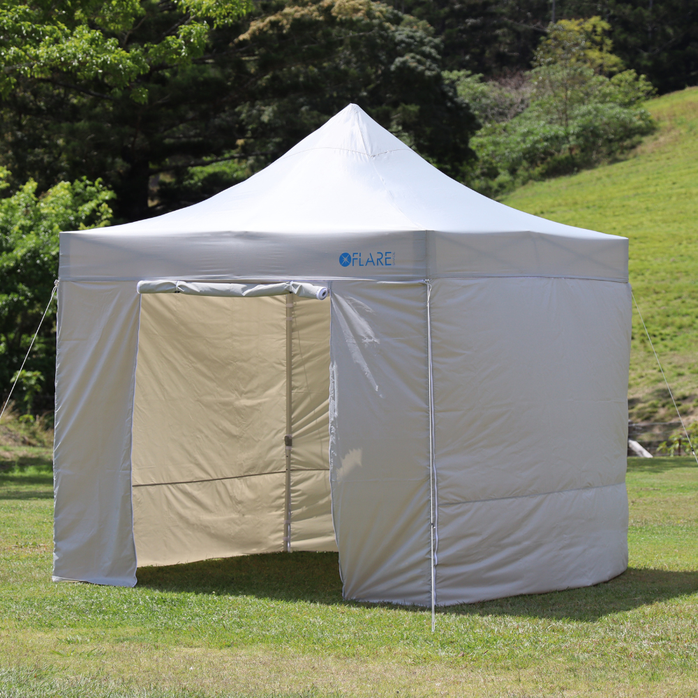 10x10 Grey Wall Kit – 3 Full, 2 Door Walls – X4 X-TREK Canopy – Flare Shade