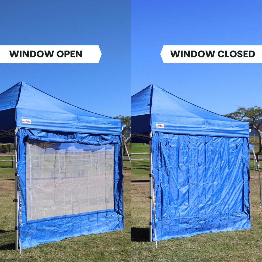 Open and close view of mesh window wall in a canopy - Flare Shade