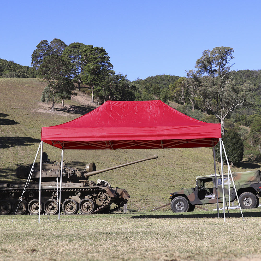 X6 Velocity Red 10x15ft Canopy Tent Outdoor Setup - High Strength - Flare Shade