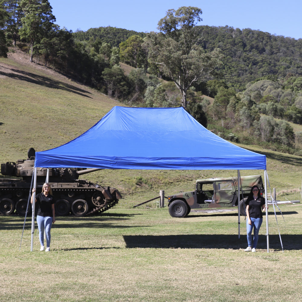Ultra Strength Heavy Duty X7 tectonic Plain 13ft x 13ft Canopy Tent in Blue - Outdoor Setup by Flare Shade